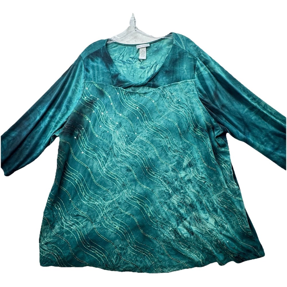 Catherines Tunic Top Green Burnout 3/4 Sleeve Plus 2X Whimsigoth Fairy forest